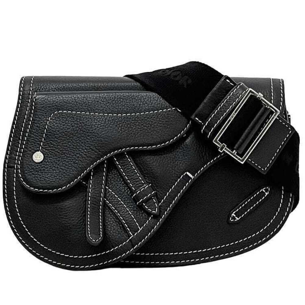 Christian Dior Body Bag Shoulder Black Saddle Leather Crossbody Flap Stitch